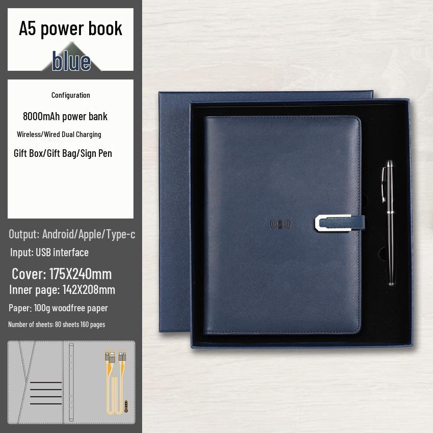 A5 Multi-Function Notebook Gift Set with USB & Wireless Charger - Customizable Logo Option