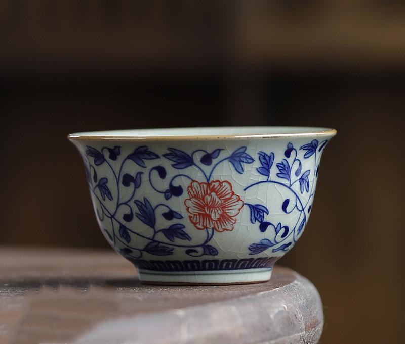1 Pc Chinese Blue and White Porcelain Tea Cup Vintage Handmade Teacup Ceramic Tea Bowl TeawarePersonal Meditation Cup 90ml