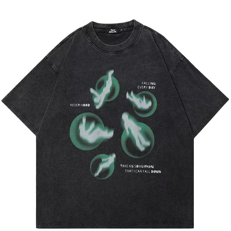 

Hip Hop Streetwear Men T-Shirt Oversized Green Graphic T Shirt Retro Vintage Washed Black Tshirt Unisex Tops Tees Cotton S