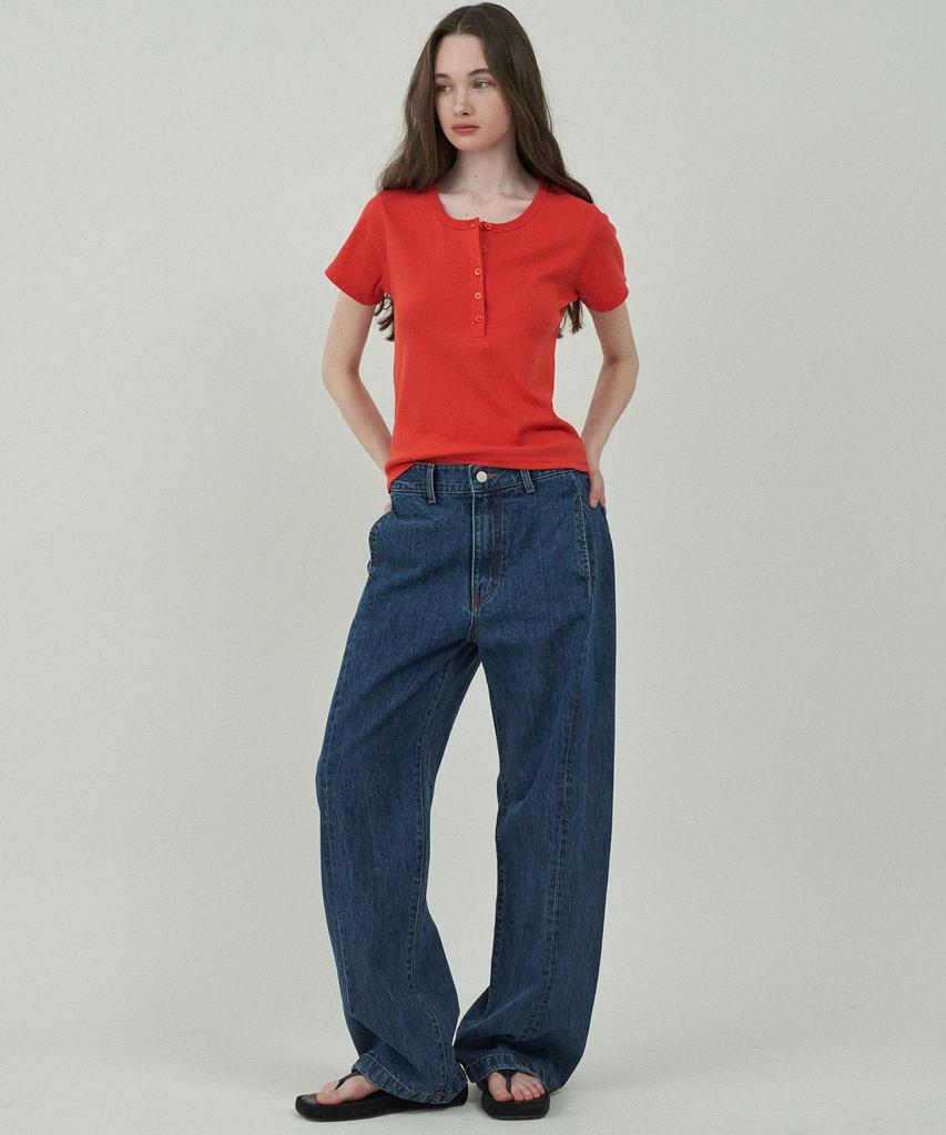 MOTT Henley Neck Half T-Shirt - Red