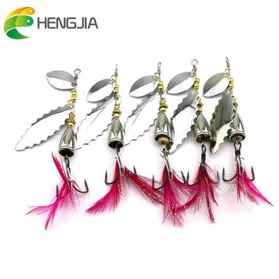 5pcs 8.5CM 12.1G Double Sequin Metal Spoon Lure Spinner Fishing Lure Bass Pike Carp Baits Feather Hook