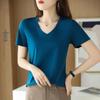 Women's V-Neck Mercerized Cotton Short-Sleeve T-Shirt - 2025 Summer Collection, Sweetheart Neckline