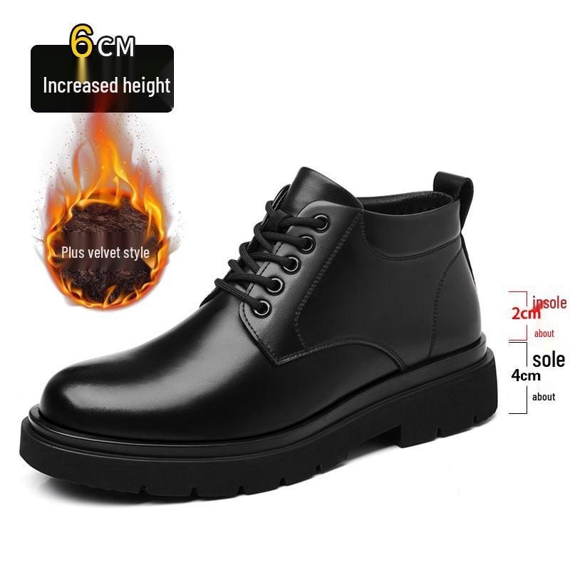 

Мужские ботинки Martin 2024 из черной кожи: Плюс бархат, Утепленные, Увеличивающие рост, Повседневные, Теплые рабочие ботинки для осени/зимы