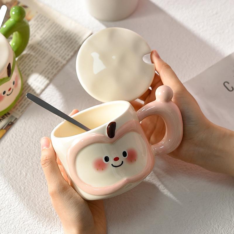 Cute Apple Mug Couple Design Feeling Niche with Lid with Spoon Ceramic Household Lady's High Pretty Drinking Water Cup