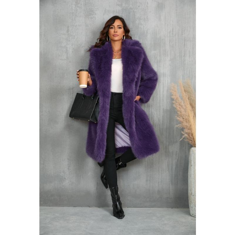 

Новая осенне-зимняя имитация лисы, утолщенное пальто из искусственного меха средней длины с длинным воротником-стойкой S фиолетовый