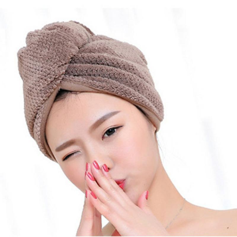 Domácí potřeby Mikrovlákno pohlcující vodu Vlasy Suchý turban Wrap Ručník Koupací čepice