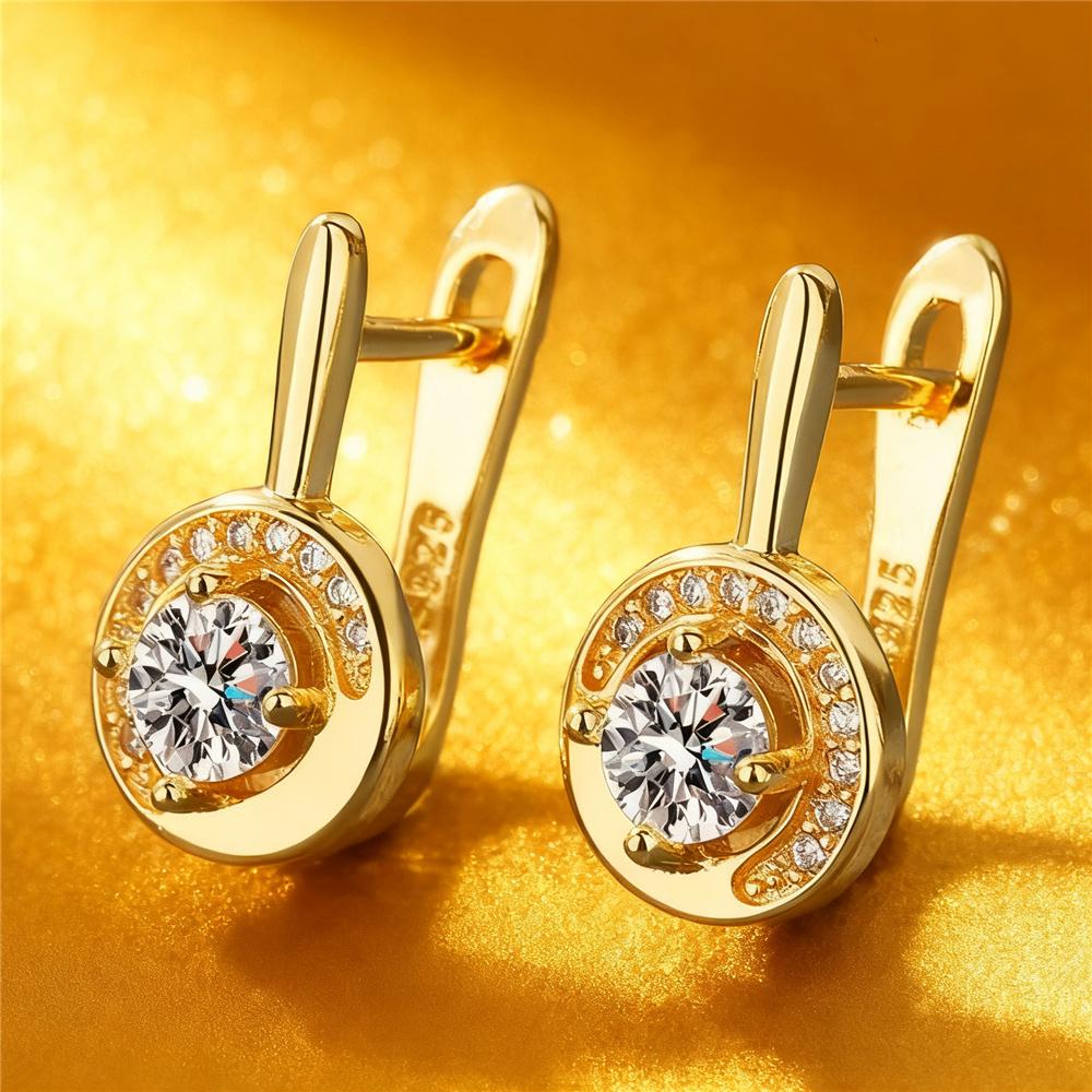 Cute Female White Round Zircon Stone Hoop Earrings Vintage Fashion Silver Color Wedding For Women
