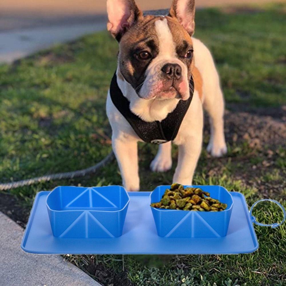 2-in-1 Silicone Folding Dog Bowl Anti Slip Cat Water Feeder Folding Double Bowls  for Dogs/Cats