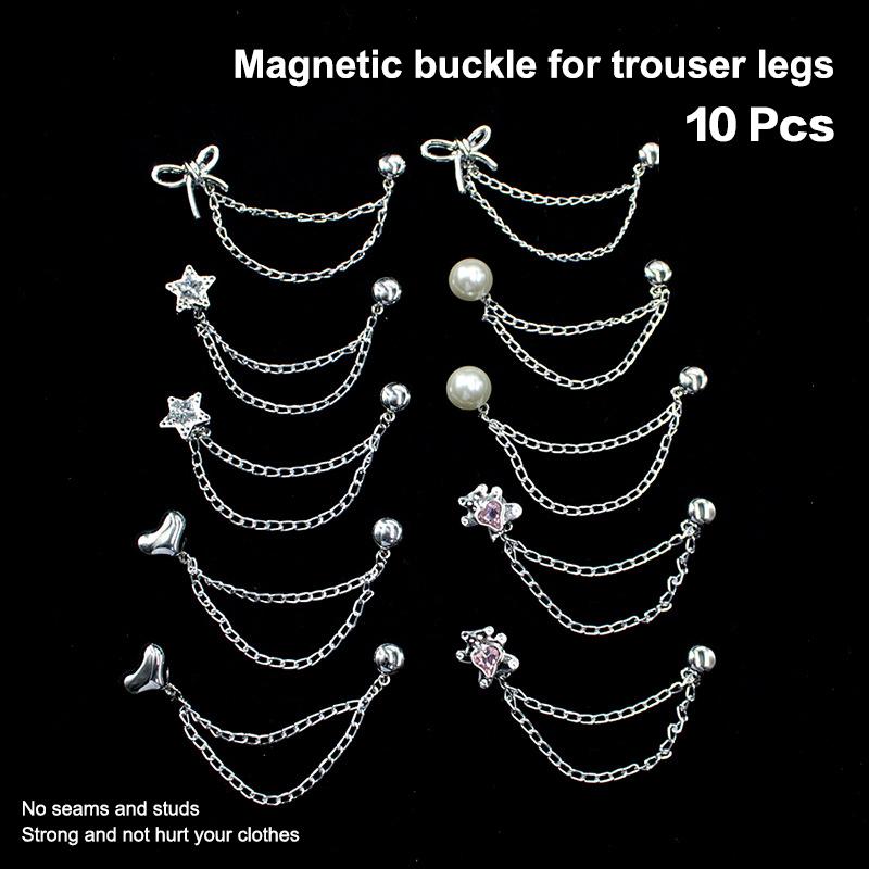 4/10 Stück Magnetische Kleiderklammern Multifunktionale Magnetische Knopfclips mit Kette zum Fixieren von Saum, langen Hosenbeinen, Strickjackenärmeln