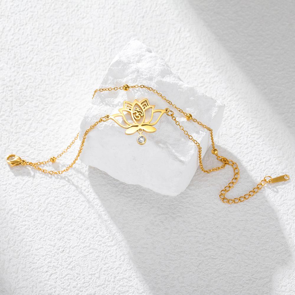 Dawapara Spiritual Lotus Flower Bracelet OM Protection Amulet Yoga Healing Inspirational Gift for Women Stainless Steel Jewelry
