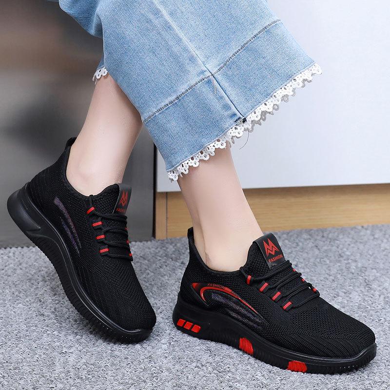 Women's Old Beijing Flyknit Non-slip Walking Shoes - Soft Sole, Lightweight Casual Footwear for Kitchen, Work, and Everyday Use.