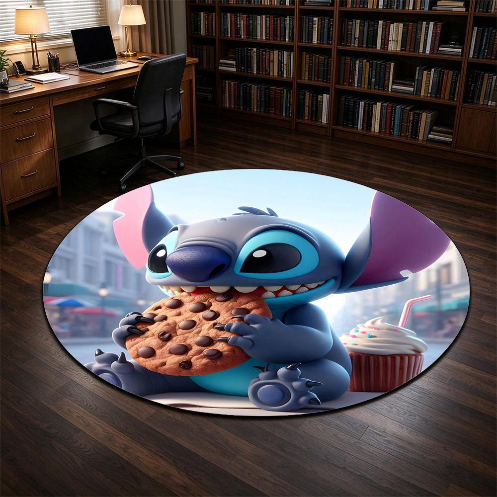 Round Rug Stitch Eating Giant Chocolate Chip Cookie Cupcake City Street Movie Fan Living Room Decor