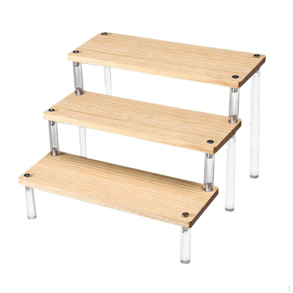 Acrylic Display Riser Shelf Organizer Showcase Fixtures Storage Wood Stand for Doll Figure