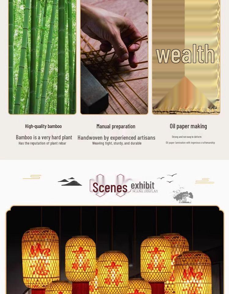 Bamboo Woven Oiled Paper Lantern – Chinese Hot Pot & Tea Restaurant Decor, Hong Kong Style, Antique Retro Chaozhou Chandelier Lantern