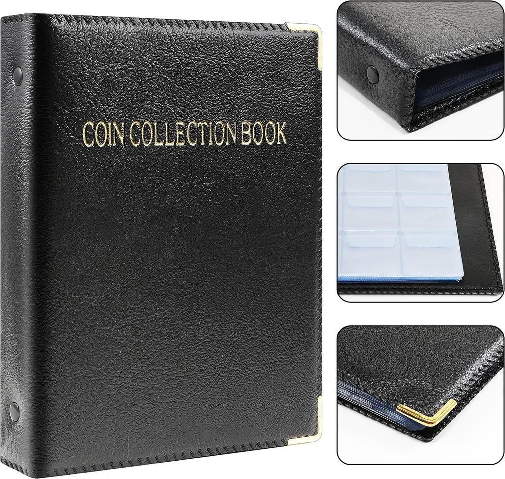 PAKESI Coin File, Coin Album, Holds 240 Coins, 4*4cm Pockets, Perfect for Commemorative Coins, Antique Coins, and Coin Collections