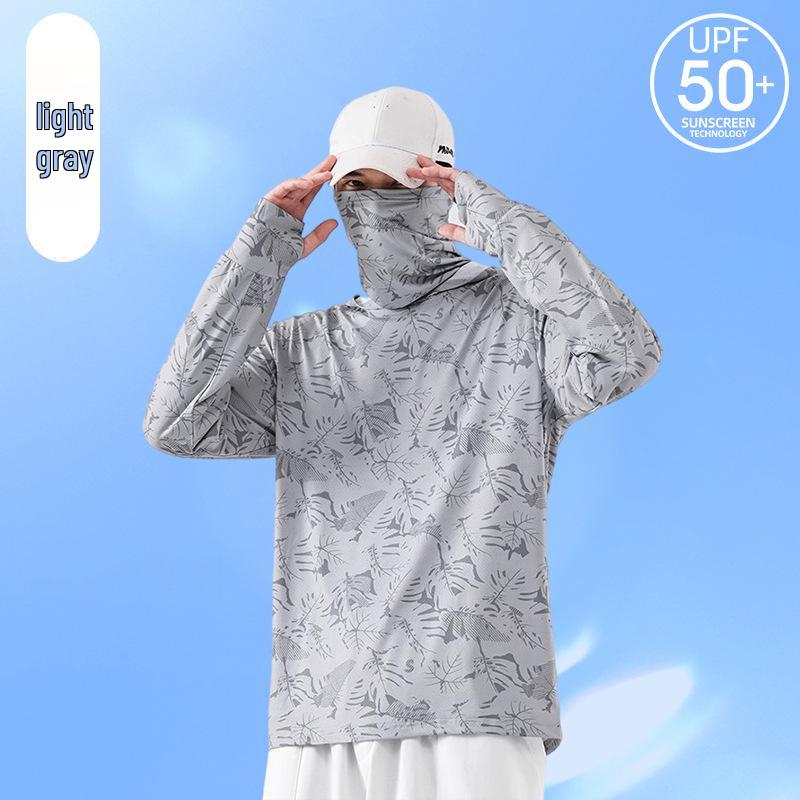 

Чоловічий літній дихаючий рибальський костюм з крижаного шовку з маскою для обличчя - Швидкосохнучий, захищений від комарів та сонця одяг для активного відпочинку. 4XL (160-180lbs) світло-сірий колір