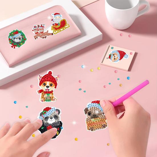 Sada 1 sady samolepek na malování diamantů DIY kreslený vzor vánoční sada samolepek s drahokamy pro sváteční dekorace