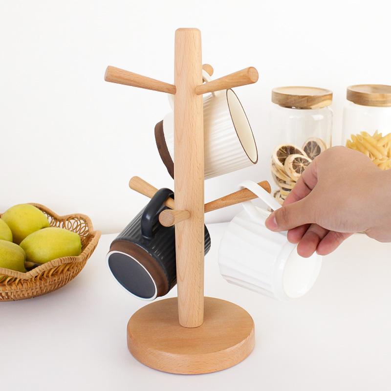 Japanese Wooden Cup Holder Creative Beech Wood Cup Draining Hanger Household Mug Storage Rack Home Decor Ornaments Accessories