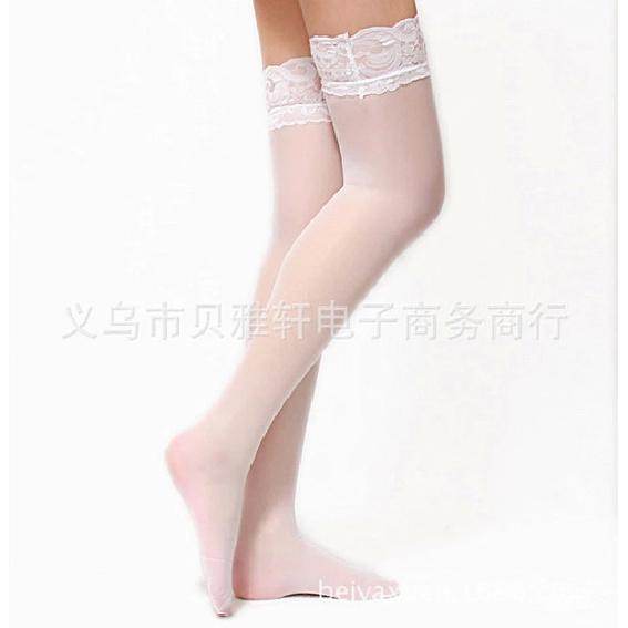 opp Simple over-the-knee lace-trimmed transparent colored thigh-high stockings