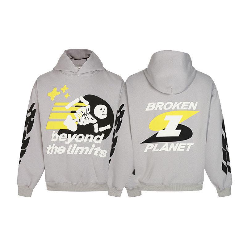 Unisex Broken Planet Print Velvet Hoodie - Trendy & Casual