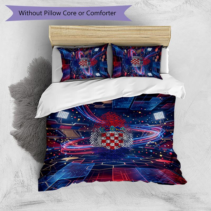 Croatia Football Printed Bedding 3 Piece Set Cozy Breathable Bed Cover Set as Housewarming Holiday Gift