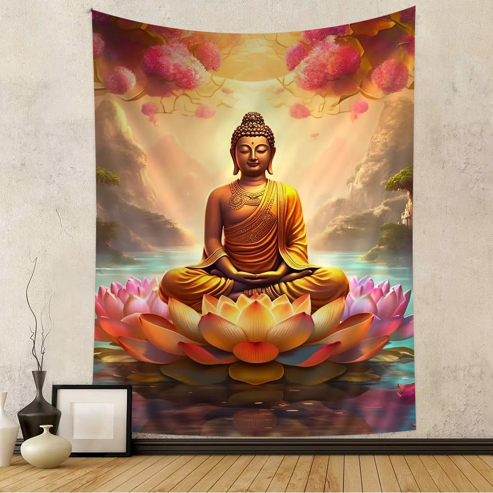 Religious Buddha With Flowers Hanging Bohemian Tapestry Bohemian Wall Tapestries Mandala Kawaii Room Decor