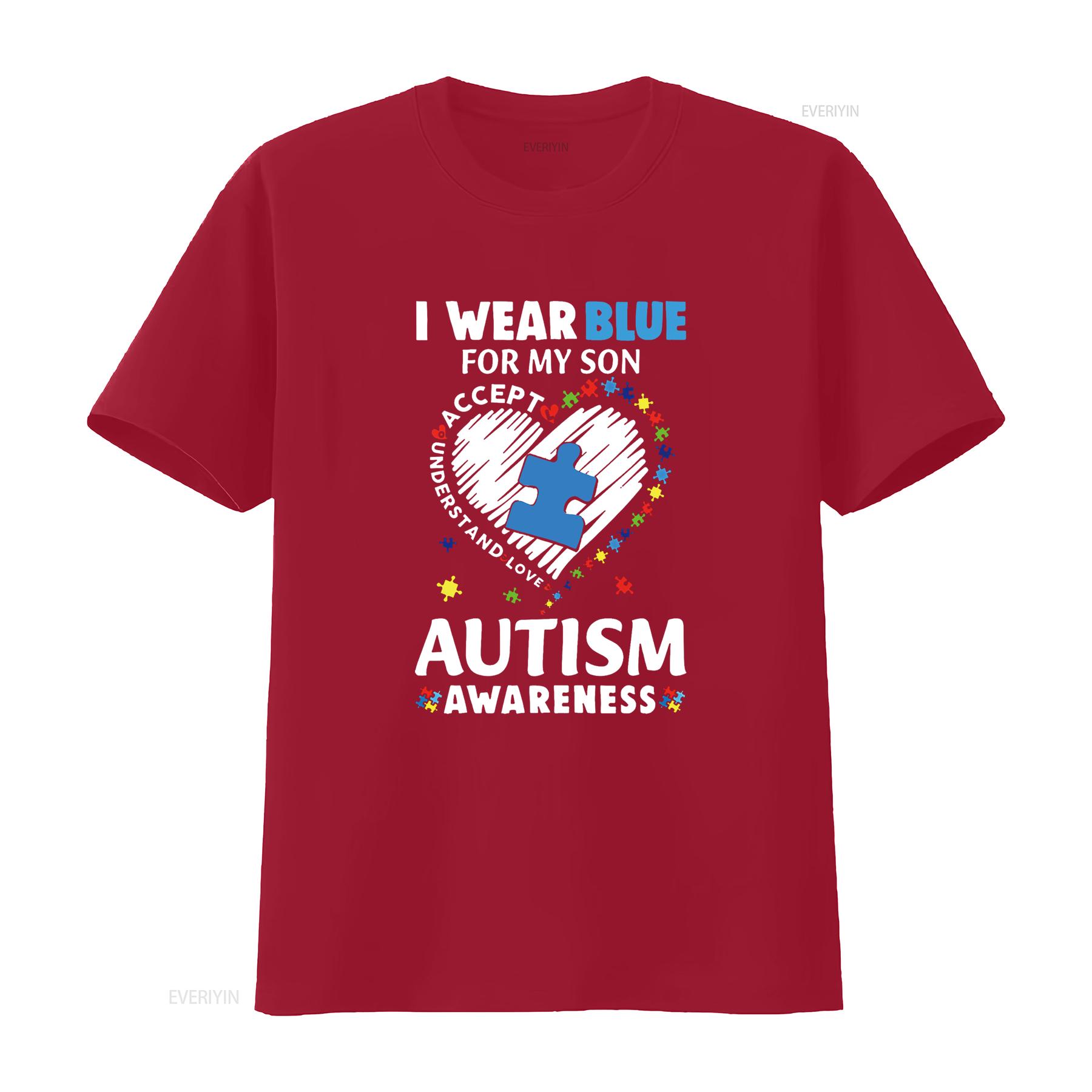Heart I Wear Blue For My Son Autism Awareness Month T Shirt Women Tops vintage Washed graphic Soft Casual Stylish Breathable S