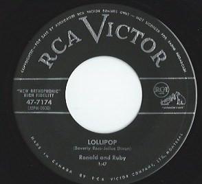 

7inch Record RONALD & RUBY - Lollipop / Fickle Baby 477174 RCA VICTOR 1958 Canada Rock Used