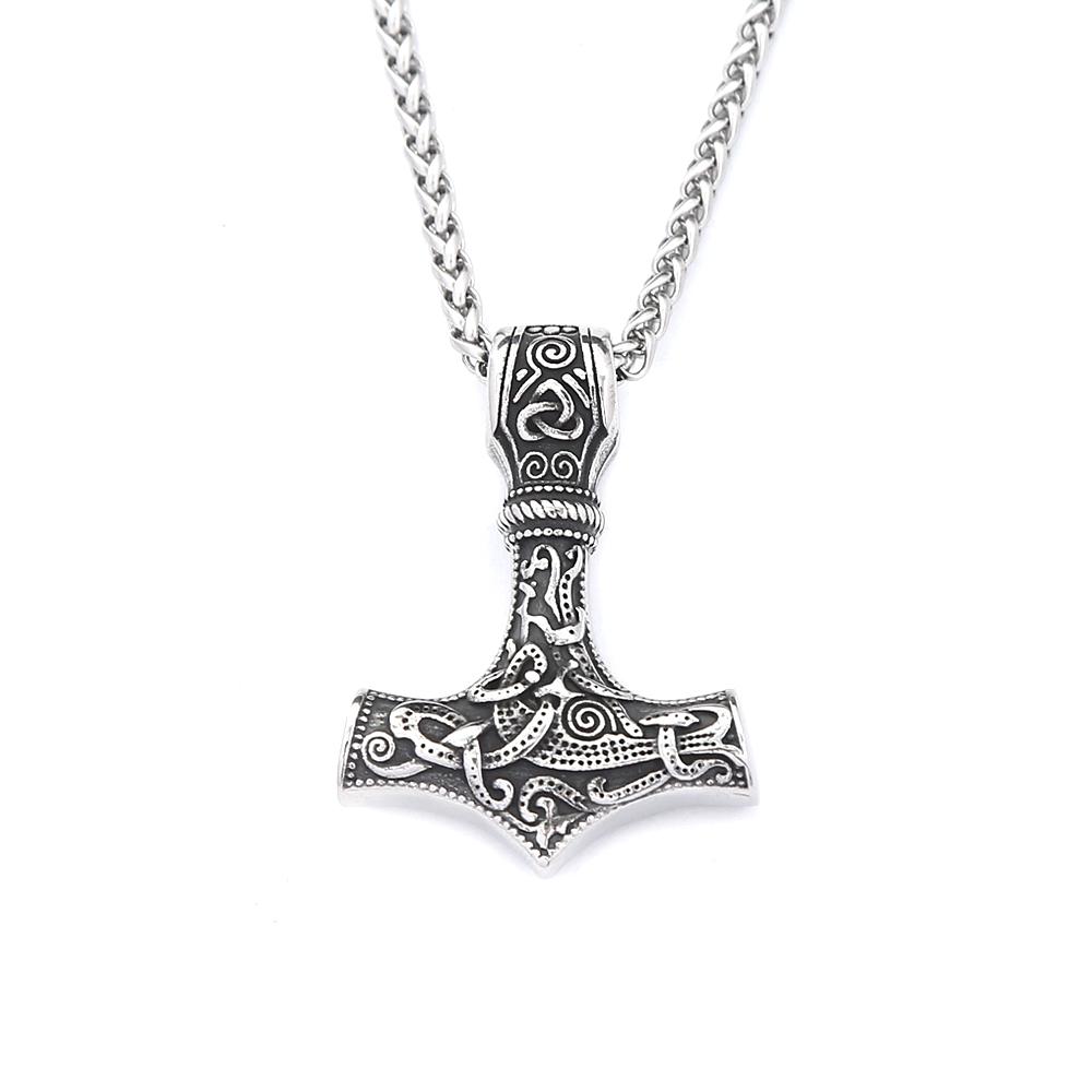 Vintage Classic Vikings Thor Mjolnir Hammer Pendant Necklace Men's Stainless Steel Nodic Amulet Pagan Jewelry Gifts Dropshipping