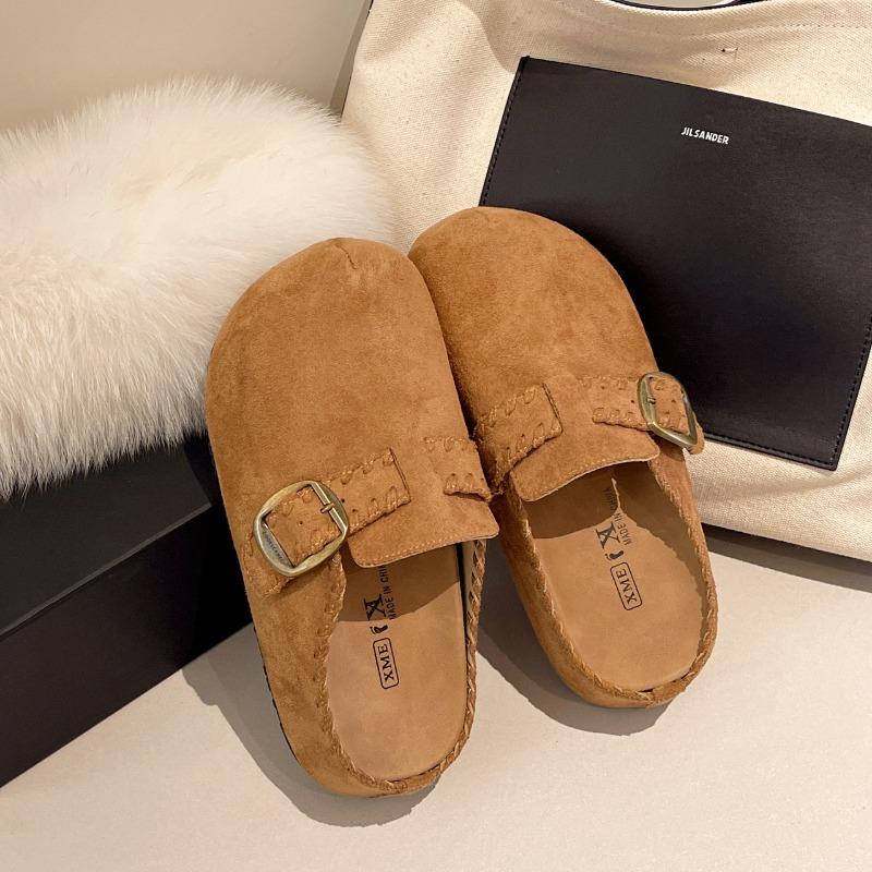 Dicke Sohle mit innerer Erhöhung, Pantoffeln mit Taschenkopf, Damen Herbst neu, Retro, lässig, zum Ausgehen, Boken Halbpantoletten, lässige Einzelschuhe