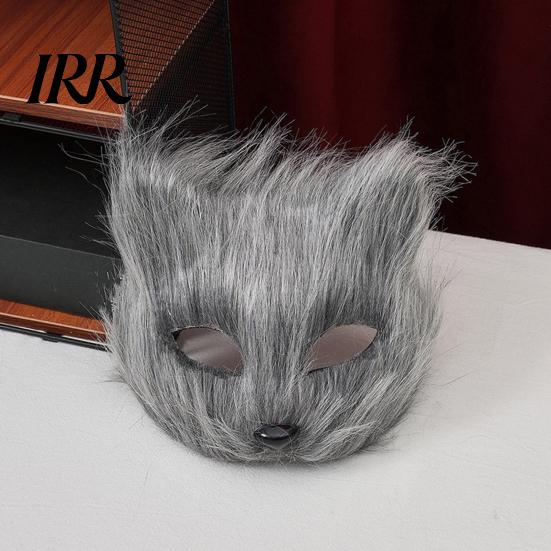 Lightweight Cosplay Animal Mask Long Fur White Fox Half Face Mask, Halloween Masquerade Elegant Fairy for Ancient Style Photoshoot Party Performance