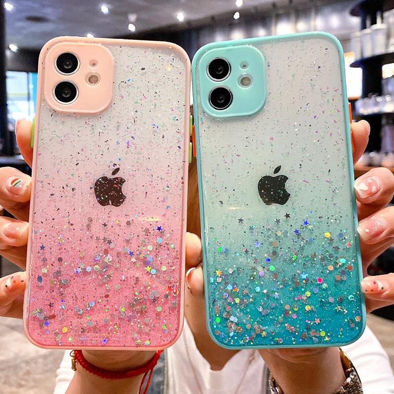 Luxury Glitter Candy Transparent Phone Case For iPhone 11 12 13 Pro Max XS X XR 7 8 Plus SE  Mini Shockproof Cases Cover