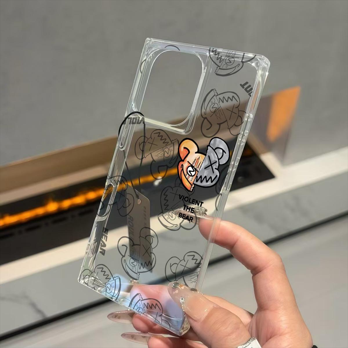 

Прозрачный квадратный чехол-бампер для iPhone 12 13 16 ProMax 15 Plus 11 14 Pro Max, защита от окисления, рисунок ЯРОСТНЫЙ медведь iphone 11 ProMax