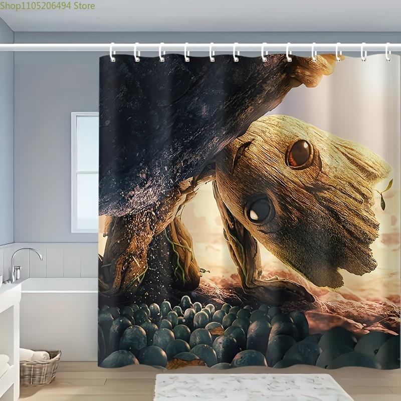 

1pc MARVEL Groot Shower Curtain with Hooks - Polyester Bathroom Decor, Cartoon-Themed Art Design, Earthy Textures & Vibrant Co 90x180cm