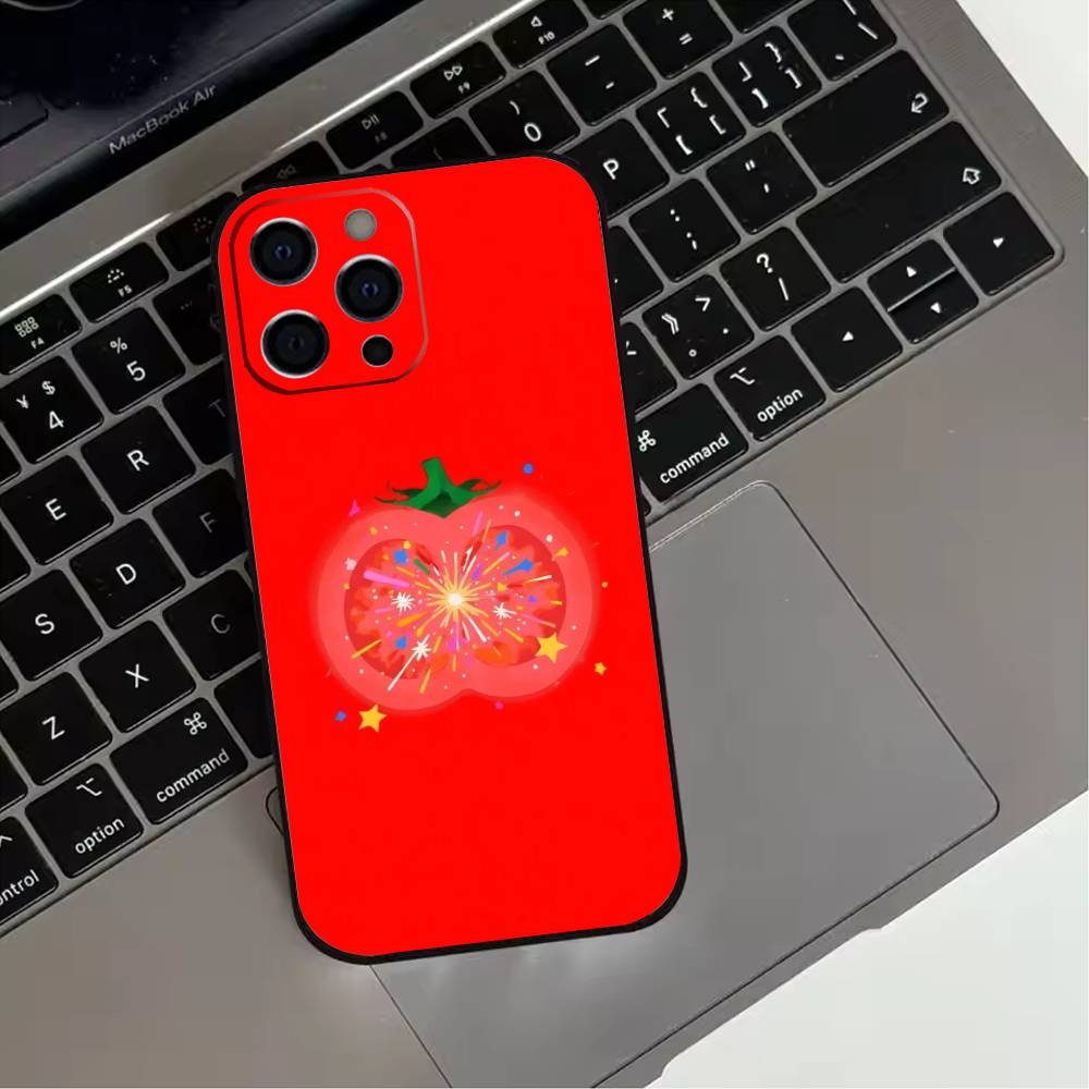 

Ins cute Tomatoes Phone Case For iPhone 17,16,15,14,13,12,11 Plus,Pro Max,XS,Soft Silicone Black Cover iPhone16promax
