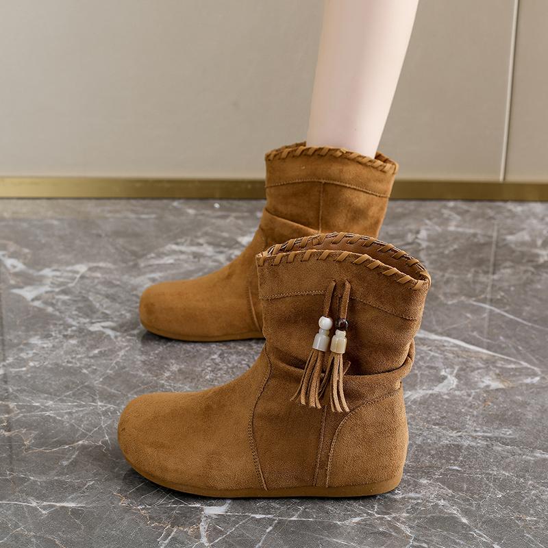 Retro Brown Ankle Boots Women Autumn Suede Leather Designer Shoes Fashion Tassel Casual Boots Ladies Western Cowboy Boots Women