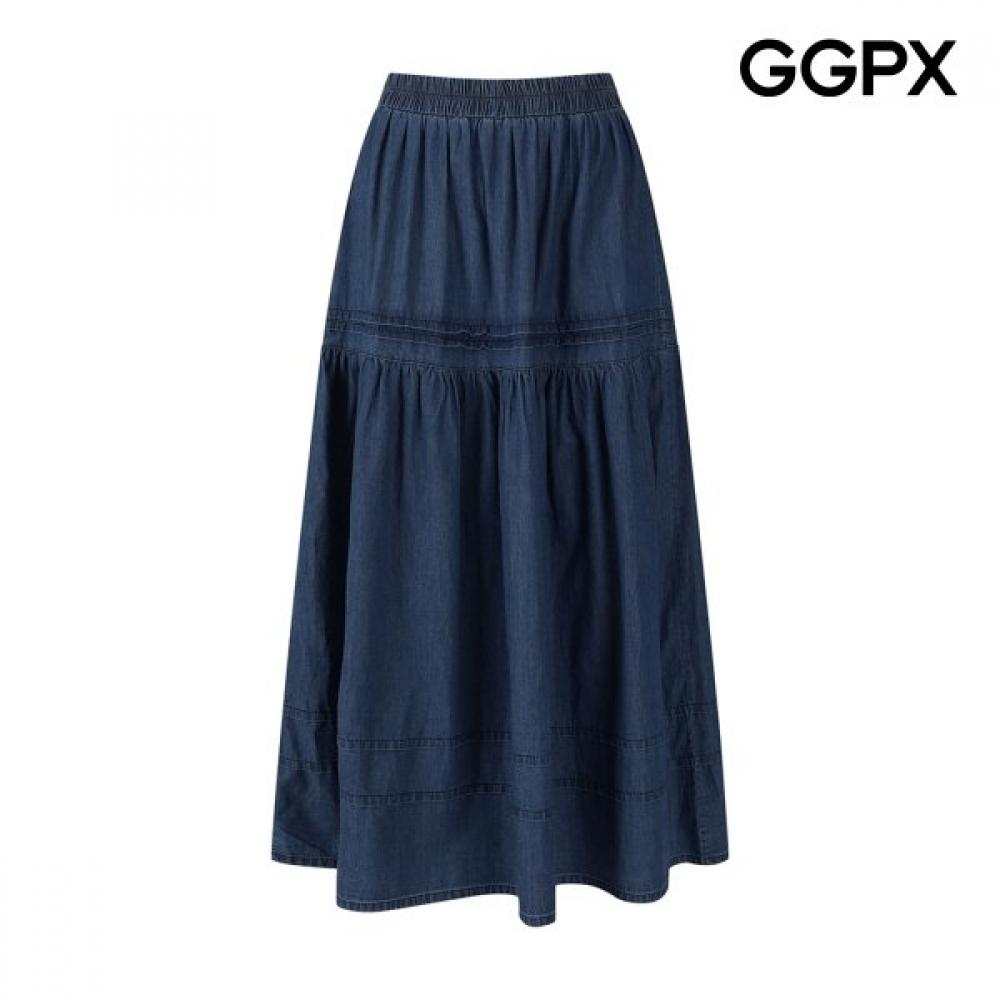 Ggpx New York Pintuck Shirring Denim Skirt Gq4sk022f navy/F