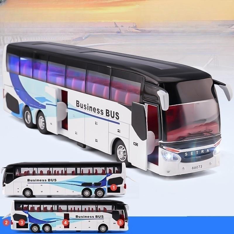 1:50 Luxury Bus Toy Car For Boy Diecast Metal Model For Children Pull Back Miniature Sound Light Educational Collection Gift Kid