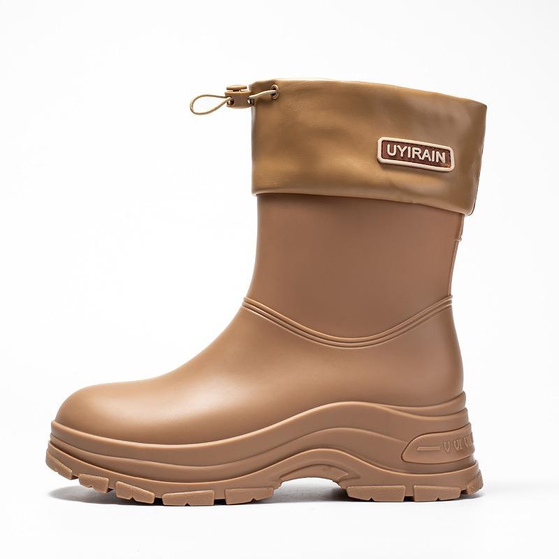 New Rain Shoes Women's Short Rubber Shoes Adult Non-slip Water Boots Thick-soled Water Shoes Fleece Short Thickened Rain Boots Women
