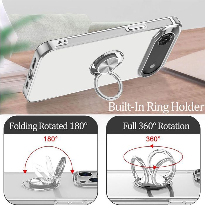 Coque de protection - BOOLING - iPhone Air - Silicone Transparent - Anneau Rotatif Argenté - Antichoc