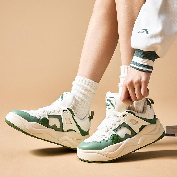 Anta Cream Bag Comfortable Fashion Non-Slip Wear-Resistant Low-Top Skate Shoes Women Sneaker White Green 922438009-4
