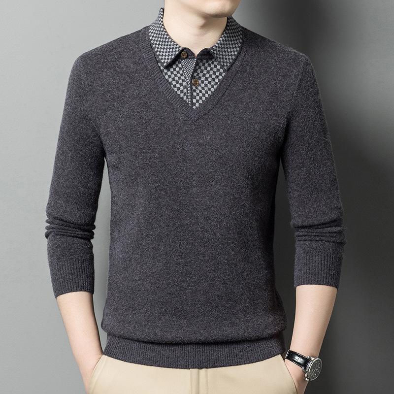 Winter Men'S Thickened Autumn And Winter Shirt Collar Versatile Suit Bottom Shirt Business Casual Knitted Sweater