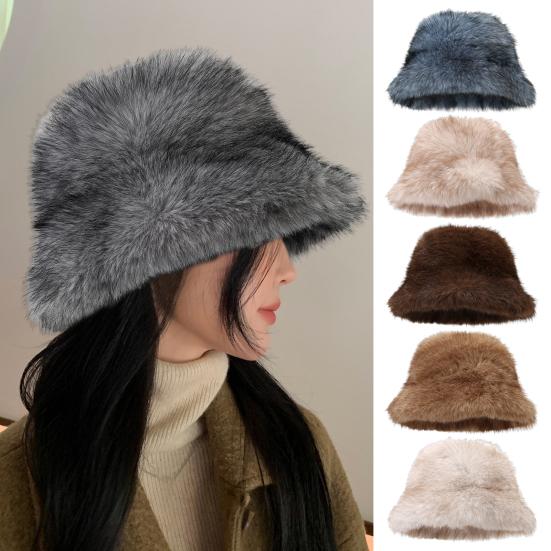 Winter Basin Hat Solid Color Thickened Soft Plush Warm Bucket Hat Windproof Women Outdoor Fisherman Hat