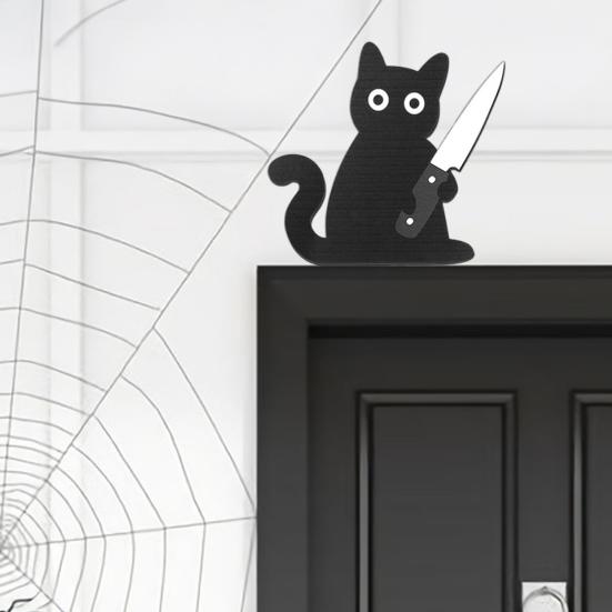 Black Cat Door Topper Halloween Door Frame Decoration Spooky Wooden Cat In Playful Poses