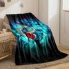 A dynamic blue creature with red accents surrounded by glowing energy. for all seasons blanket lunch break throw gift
