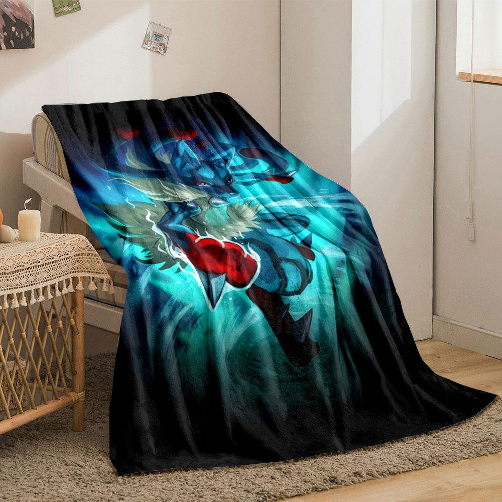 A dynamic blue creature with red accents surrounded by glowing energy. for all seasons blanket lunch break throw gift