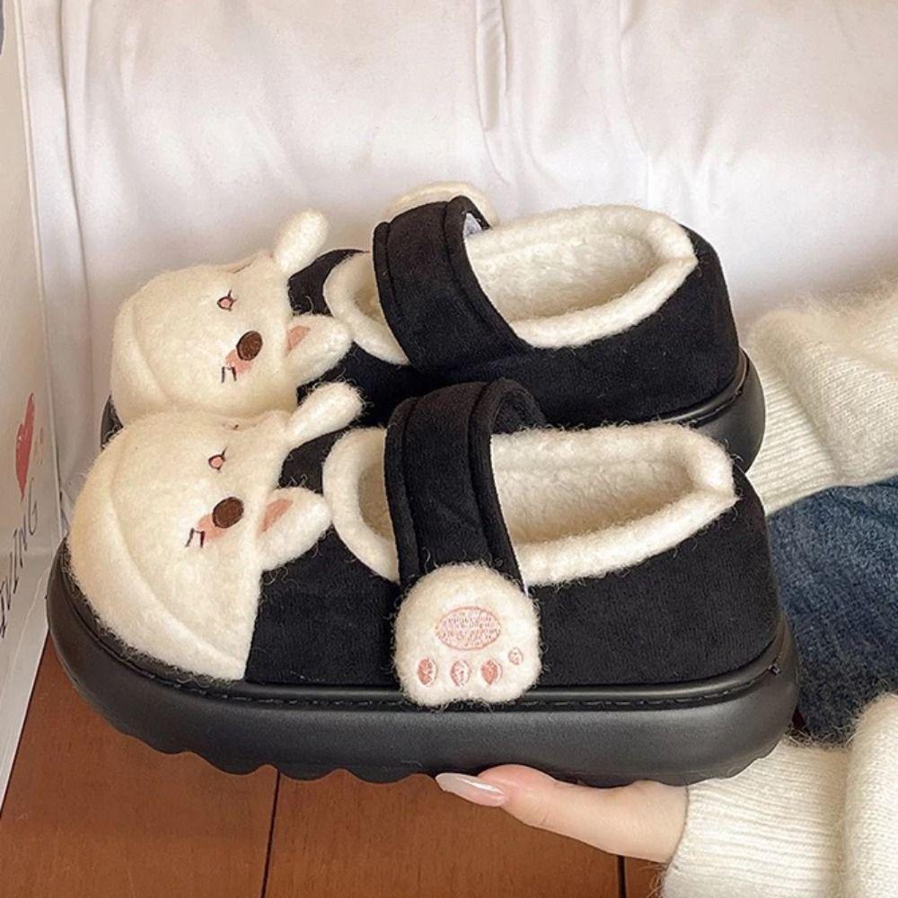 Cute Cartoon Cat Paw Shoes Anti Slip Kawaii Thick Warm Slippers Lolita Thick-sole Plush Floor Shoes Girls