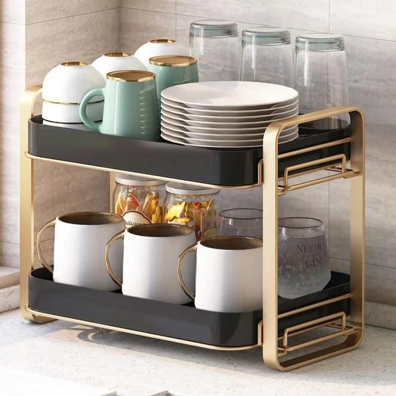Cup Holder Storage Rack 2-Tier - Multifunctional Drying Rack with Drip Tray Drain Organizer for Wine Tea Coffee Glasses & Cups