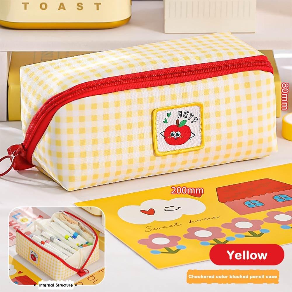 

Клетчатый узор Пенал большой вместимости Коробка для ручек Модный органайзер для канцелярских товаров Школьные принадлежности жёлтый