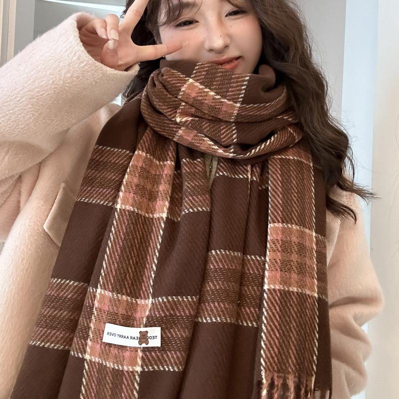 Retro style high-end atmosphere plaid scarf women's autumn and winter versatile imitation cashmere scarf shawl